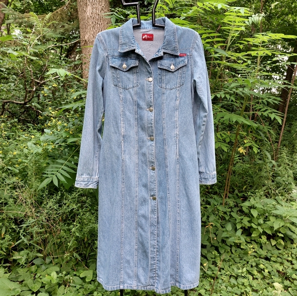 Vtg Denim Button Front Midi Dress - Picture 1 of 7